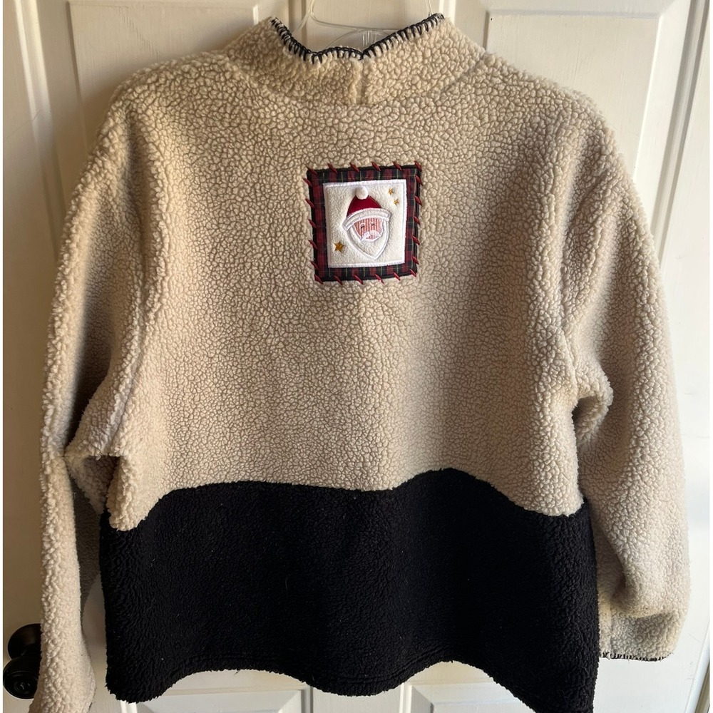 Women's Vintage Y2K Santa Christmas Holiday Sherpa Fleece Mock Neck Pullover 1X - Picture 6 of 6